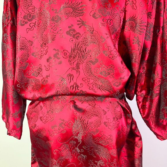 Vintage "Oriental" Brand One Size Robe Dragons Brocade Satin Sash Tie - Picture 9 of 12